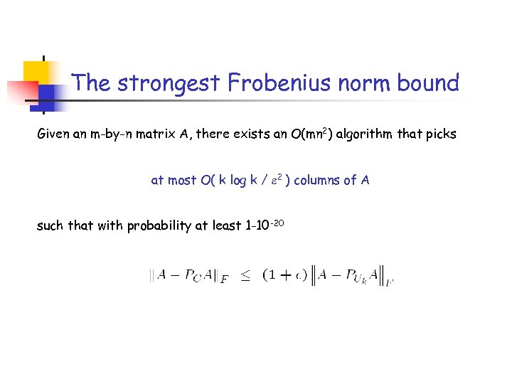 The strongest Frobenius norm bound Given an m-by-n matrix A, there exists an O(mn