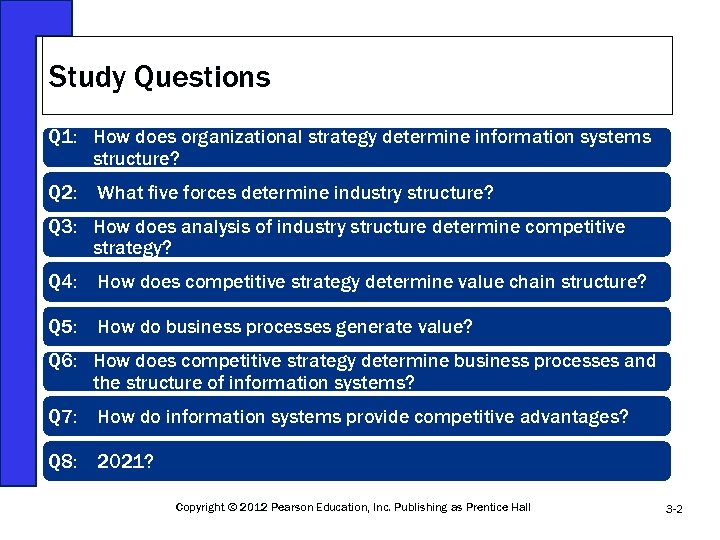 Study Questions Q 1: How does organizational strategy determine information systems structure? Q 2: