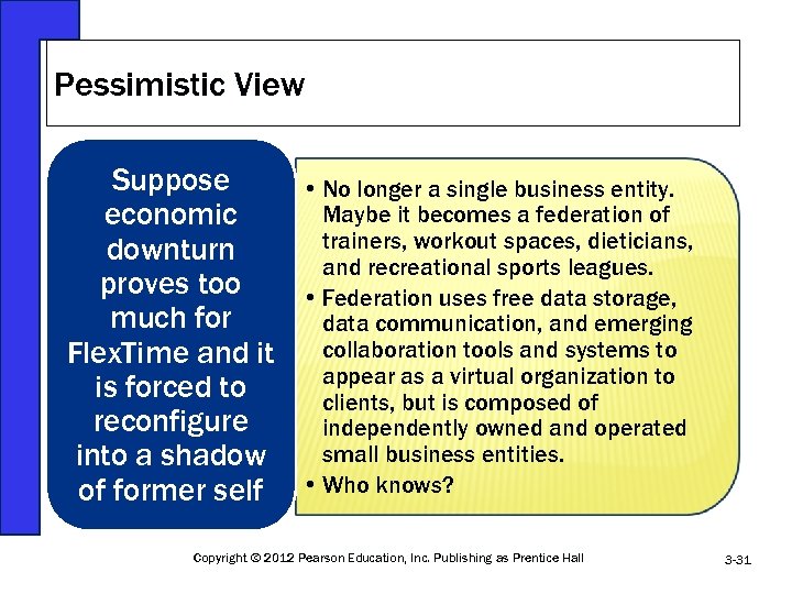 Pessimistic View Suppose economic downturn proves too much for Flex. Time and it is