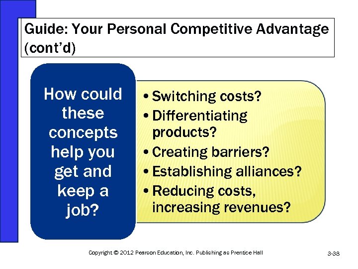 Guide: Your Personal Competitive Advantage (cont’d) How could these concepts help you get and