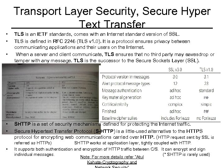 Transport Layer Security, Secure Hyper Text Transfer • • • TLS is an IETF