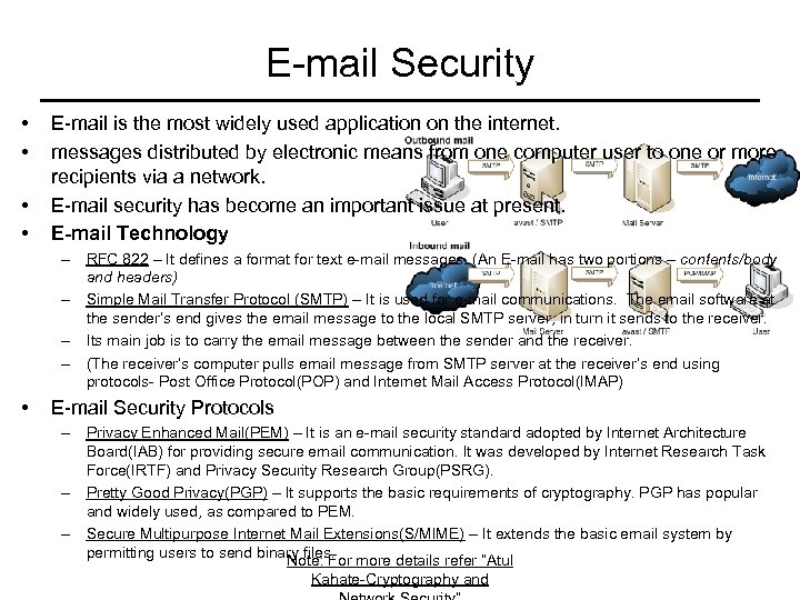 E-mail Security • • E-mail is the most widely used application on the internet.