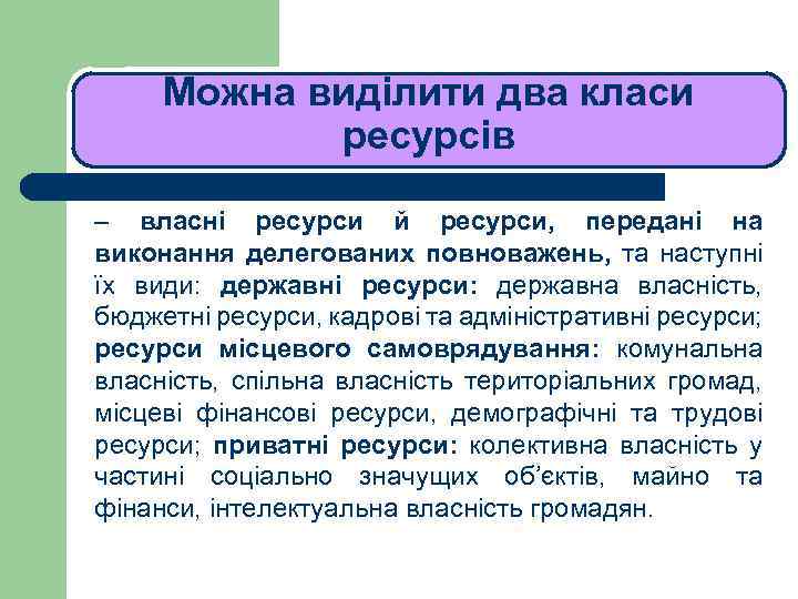 Можна виділити два класи ресурсів ЛЕКЦІЯ 1 – власні ресурси й ресурси, передані на