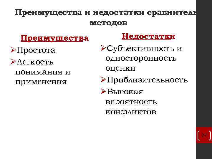 И недостатки метод преимущества недостатки. Сравнение преимущества и недостатки метода. Сравнительный метод достоинства. Достоинства и недостатки метода сравнения. Достоинства и недостатки сравнительного подхода.