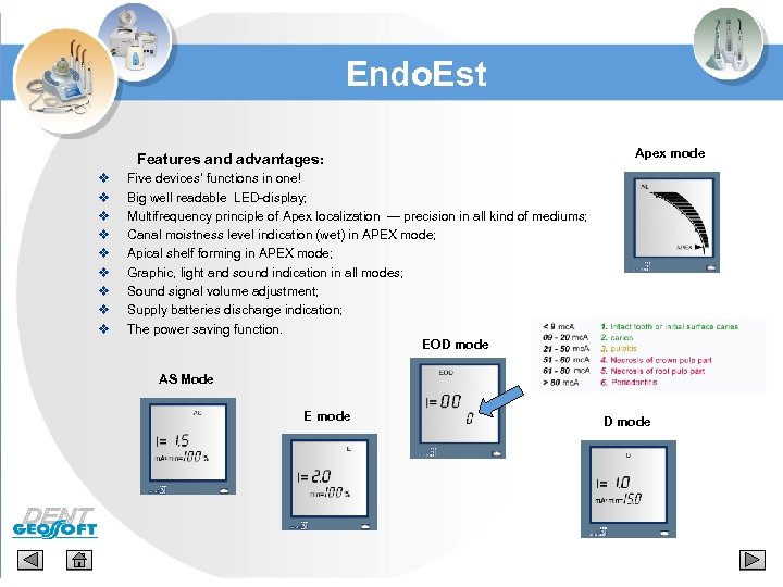 Endo. Est Features and advantages: v v v v v Apex mode Five devices’