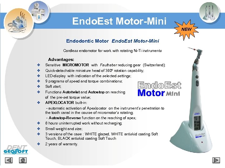 Endo. Est Motor-Mini NEW Endodontic Motor Endo. Est Motor-Mini Cordless endomotor for work with