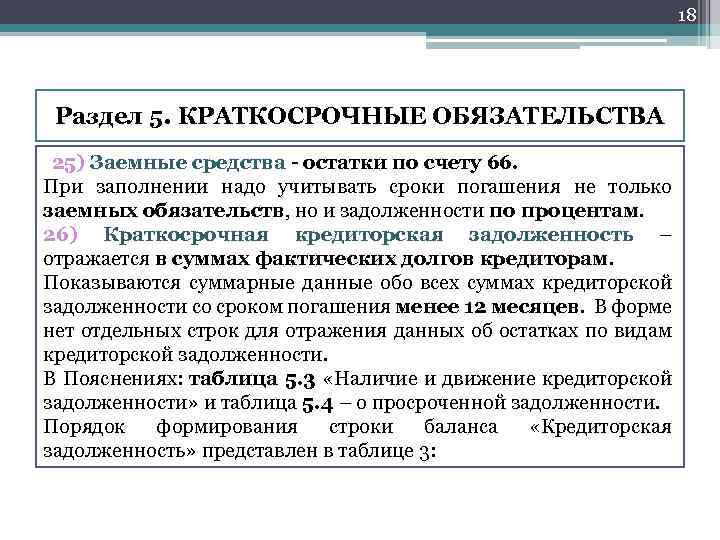 18 Раздел 5. КРАТКОСРОЧНЫЕ ОБЯЗАТЕЛЬСТВА 25) Заемные средства - остатки по счету 66. При