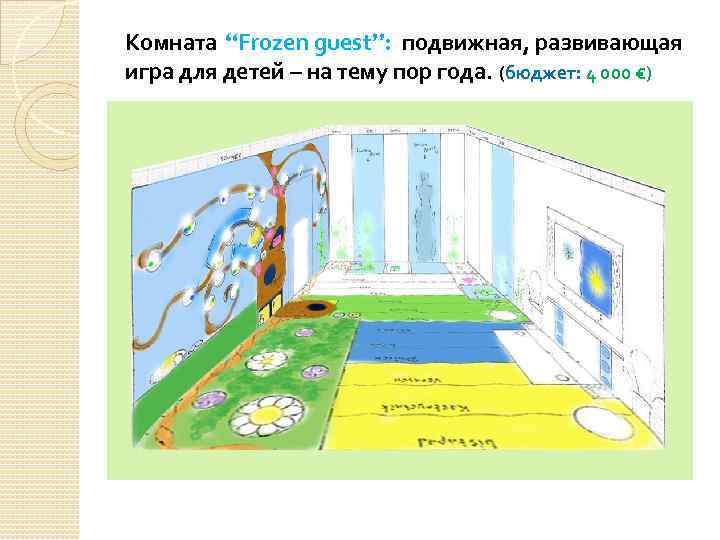 Комната “Frozen guest”: подвижная, развивающая игра для детей – на тему пор года. (бюджет: