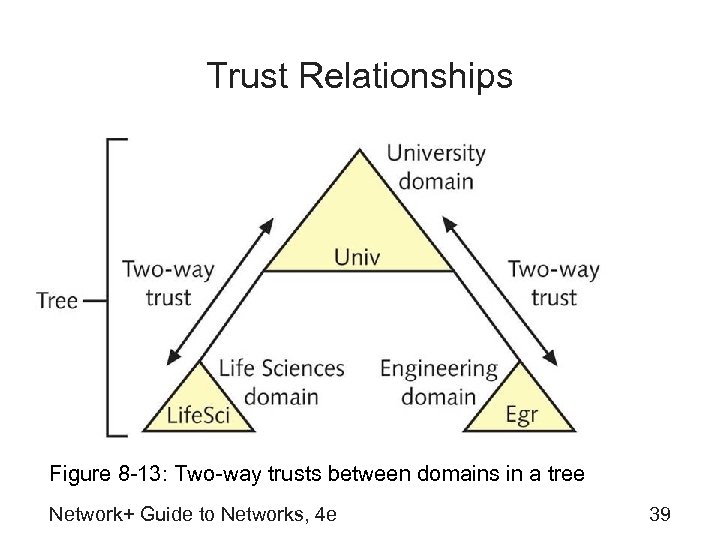 Trust Relationships Figure 8 -13: Two-way trusts between domains in a tree Network+ Guide