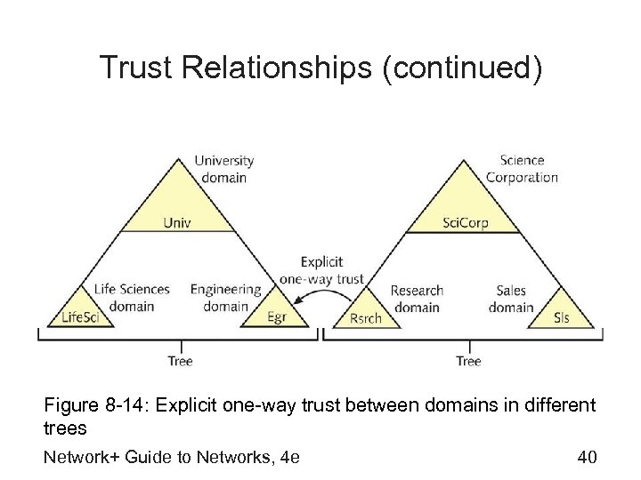 Trust Relationships (continued) Figure 8 -14: Explicit one-way trust between domains in different trees
