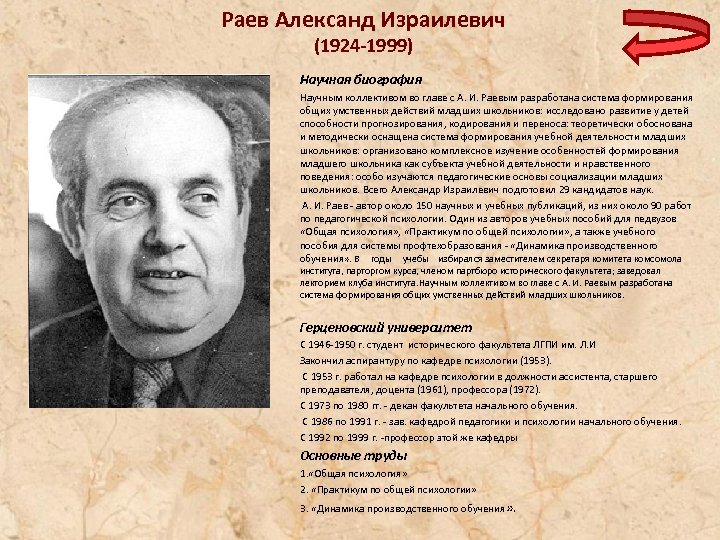 Раев Александ Израилевич (1924 -1999) Научная биография Научным коллективом во главе с А. И.