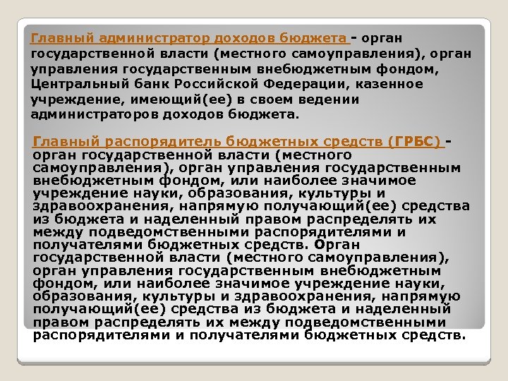 Главный администратор доходов бюджета - орган государственной власти (местного самоуправления), орган управления государственным внебюджетным