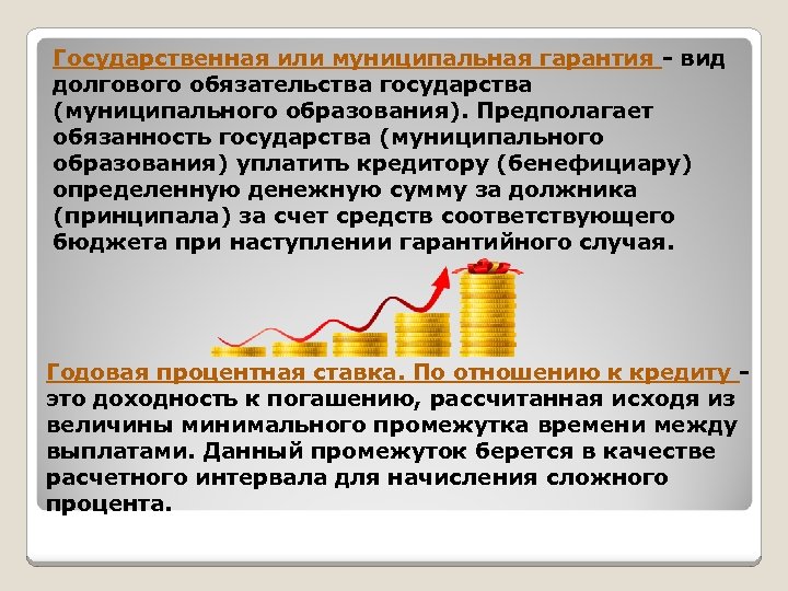 Государственная или муниципальная гарантия - вид долгового обязательства государства (муниципального образования). Предполагает обязанность государства