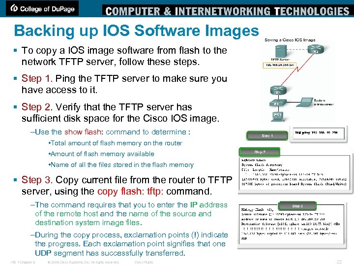 Backing up IOS Software Images § To copy a IOS image software from flash
