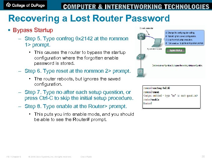 Recovering a Lost Router Password § Bypass Startup – Step 5. Type confreg 0