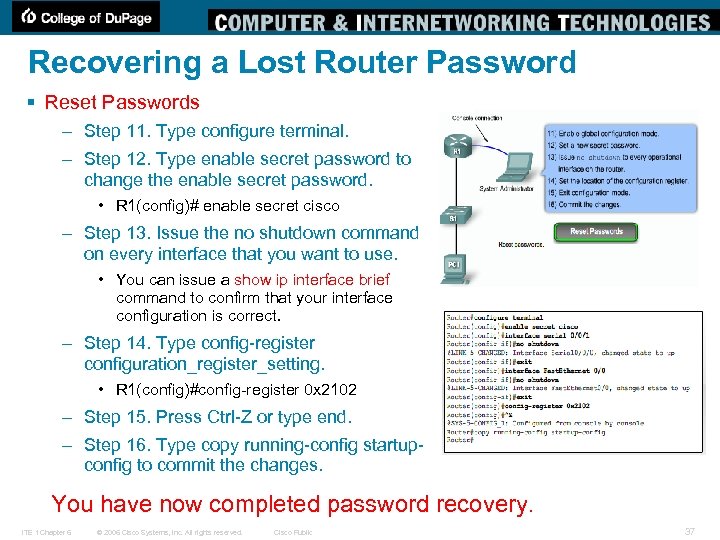 Recovering a Lost Router Password § Reset Passwords – Step 11. Type configure terminal.