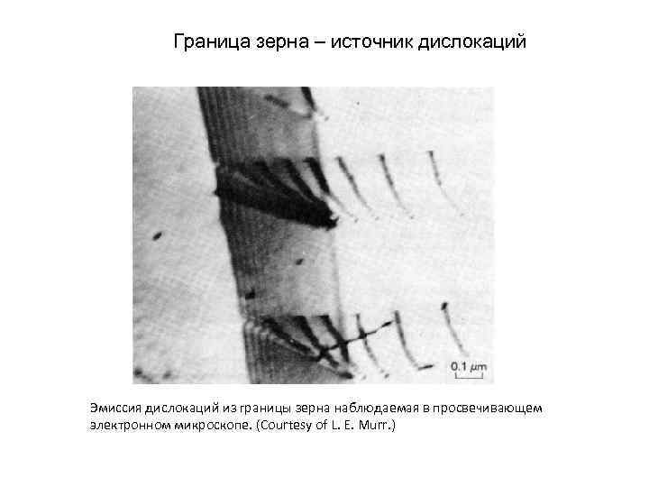 Граница зерна – источник дислокаций Эмиссия дислокаций из границы зерна наблюдаемая в просвечивающем электронном