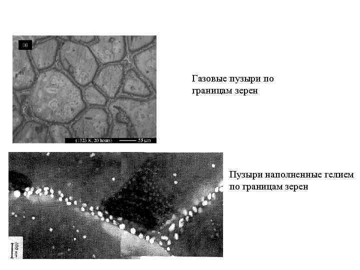 Газовые пузыри по границам зерен Пузыри наполненные гелием по границам зерен 