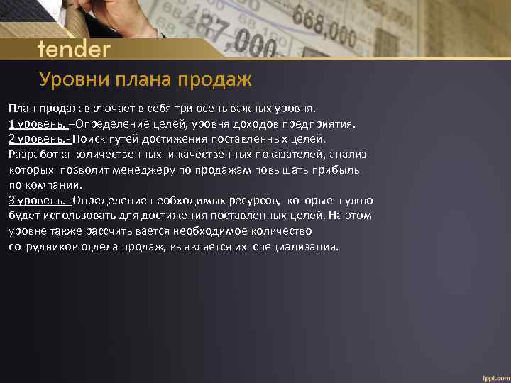 Уровни плана продаж План продаж включает в себя три осень важных уровня. 1 уровень.