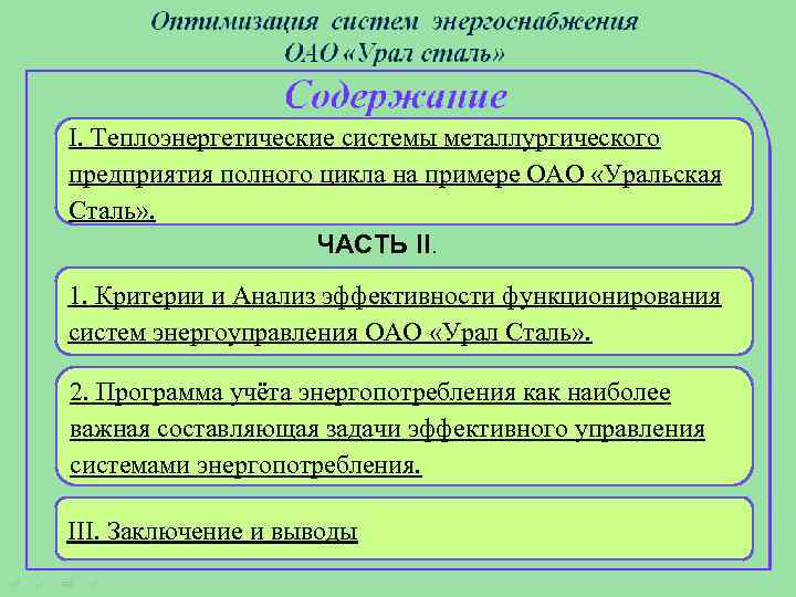 I. Теплоэнергетические системы металлургического предприятия полного цикла на примере ОАО «Уральская Сталь» . ЧАСТЬ