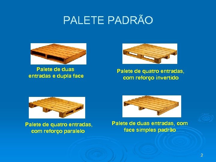 PALETE PADRÃO Palete de duas entradas e dupla face Palete de quatro entradas, com