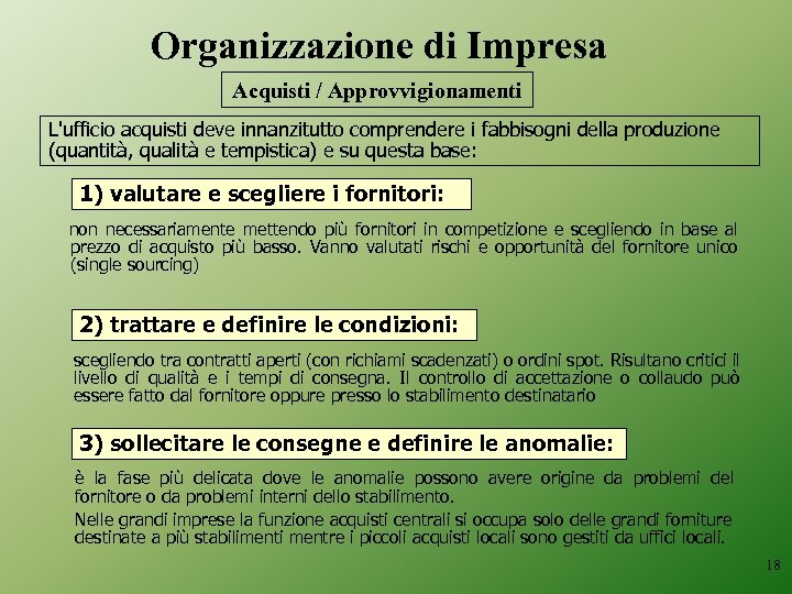 Organizzazione di Impresa Acquisti / Approvvigionamenti L'ufficio acquisti deve innanzitutto comprendere i fabbisogni della