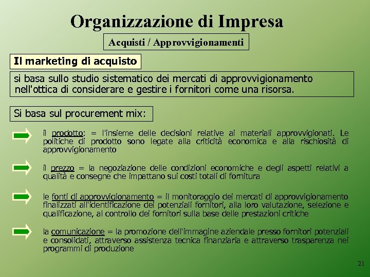 Organizzazione di Impresa Acquisti / Approvvigionamenti Il marketing di acquisto si basa sullo studio