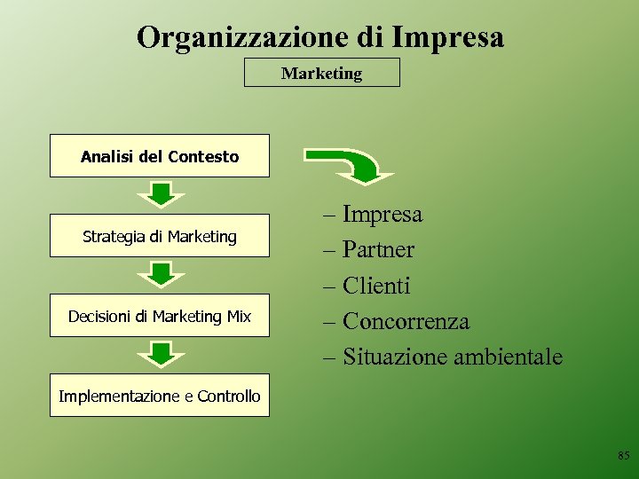 Organizzazione di Impresa Marketing Analisi del Contesto Strategia di Marketing Decisioni di Marketing Mix