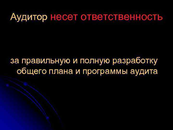 Аудитор несет ответственность за правильную и полную разработку общего плана и программы аудита 