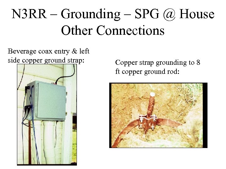 N 3 RR – Grounding – SPG @ House Other Connections Beverage coax entry