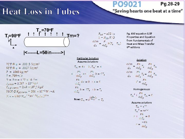 Pg. 28 -29 Heat Loss in Tubes Ti=98 o. F T∞=70 o. F Tm=?