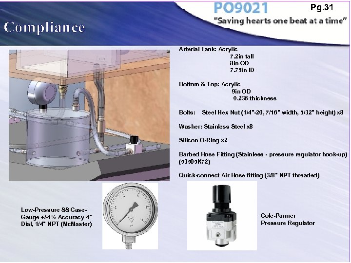 Pg. 31 Compliance Arterial Tank: Acrylic 7. 2 in tall 8 in OD 7.
