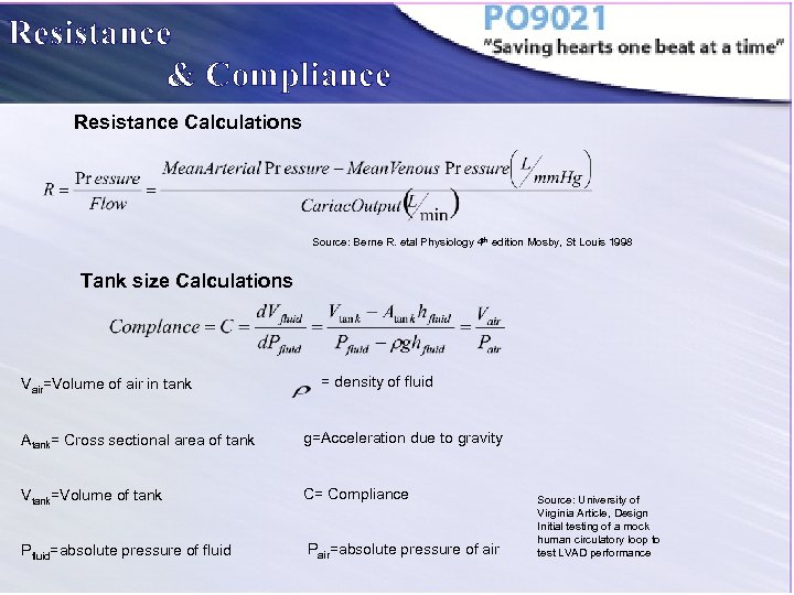 Resistance & Compliance Resistance Calculations Source: Berne R. etal Physiology 4 th edition Mosby,