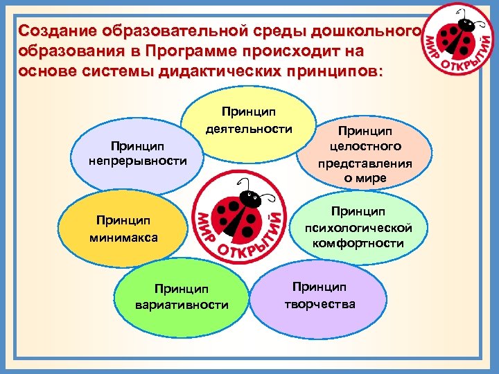 Создание образовательной среды дошкольного образования в Программе происходит на основе системы дидактических принципов: Принцип