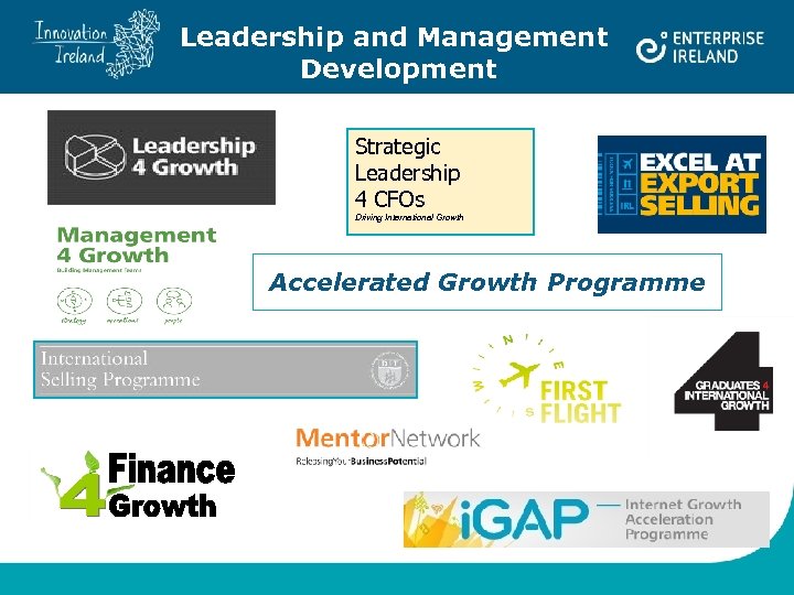 Leadership and Management Development Strategic Leadership 4 CFOs Driving International Growth Accelerated Growth Programme