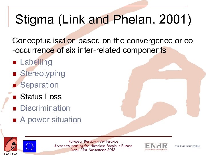 Stigma (Link and Phelan, 2001) Conceptualisation based on the convergence or co -occurrence of