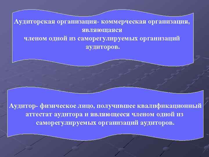 Аудиторская организация- коммерческая организация, являющаяся членом одной из саморегулируемых организаций аудиторов. Аудитор- физическое лицо,
