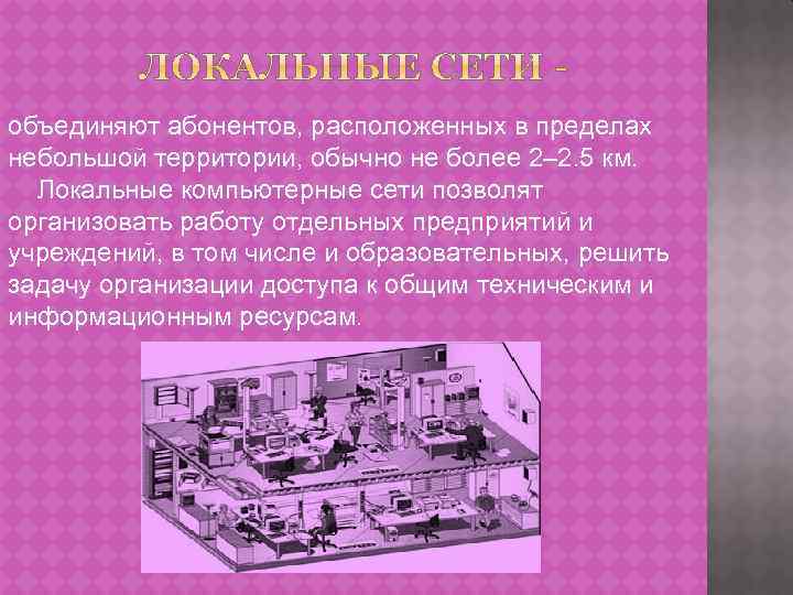 объединяют абонентов, расположенных в пределах небольшой территории, обычно не более 2– 2. 5 км.