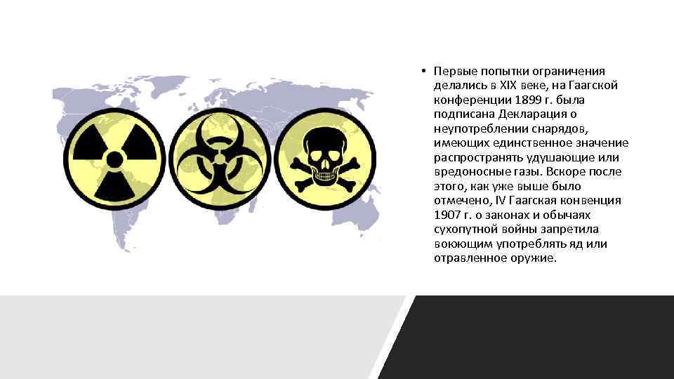  • Первые попытки ограничения делались в XIX веке, на Гаагской конференции 1899 г.