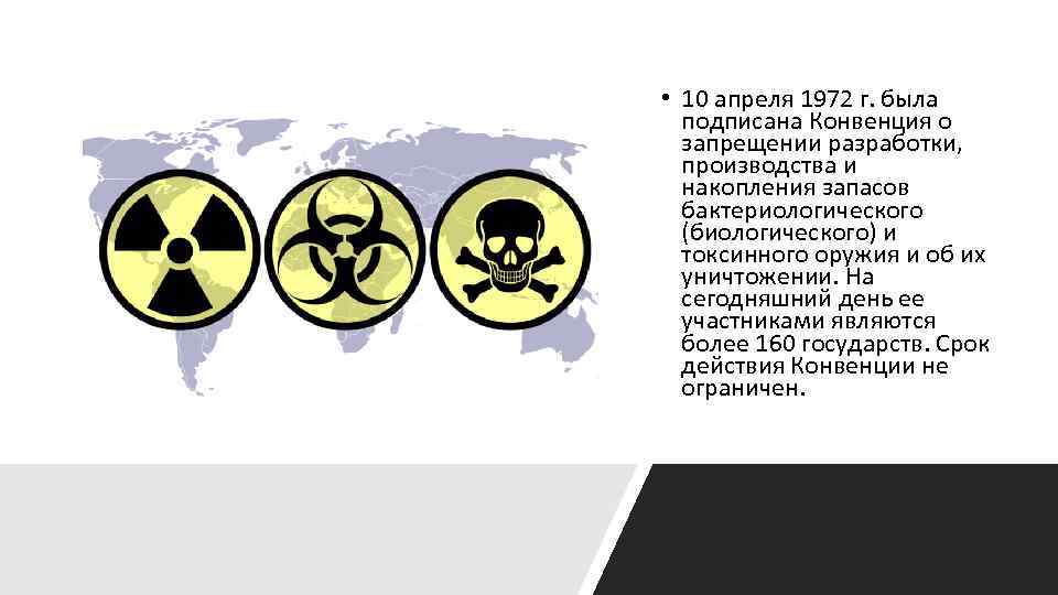  • 10 апреля 1972 г. была подписана Конвенция о запрещении разработки, производства и