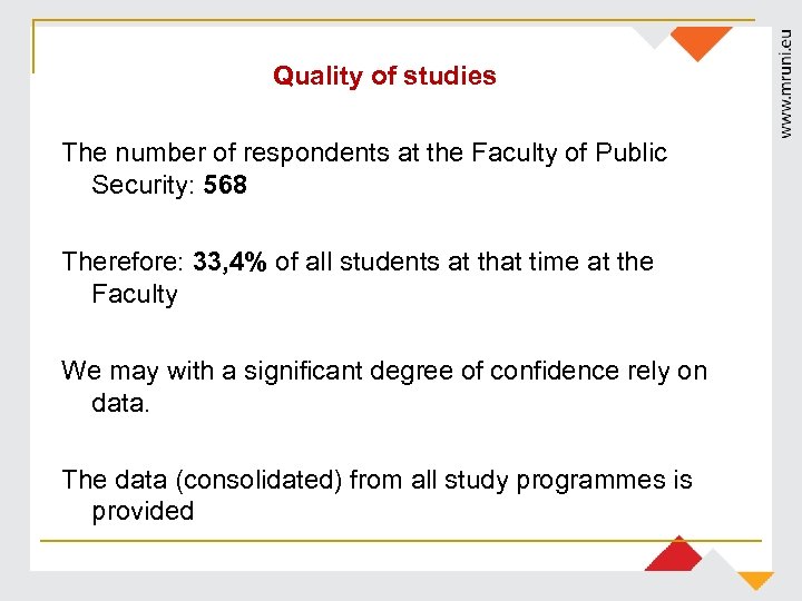 Quality of studies The number of respondents at the Faculty of Public Security: 568