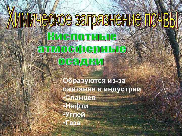 Образуются из-за сжигание в индустрии • Сланцев • Нефти • Углей • Газа 