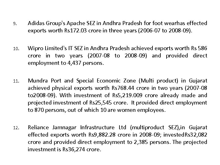 9. Adidas Group's Apache SEZ in Andhra Pradesh for foot wearhas effected exports worth