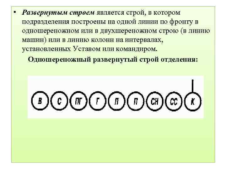  • Развернутым строем является строй, в котором подразделения построены на одной линии по