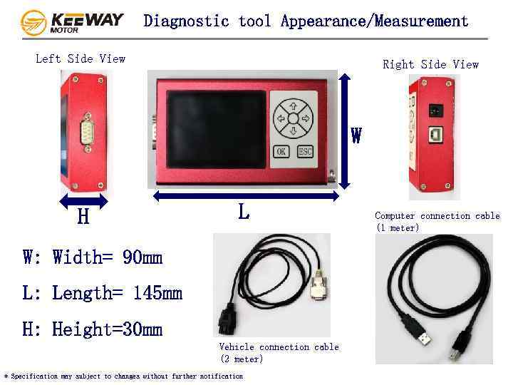 Diagnostic tool Appearance/Measurement Left Side View Right Side View W H L W: Width=