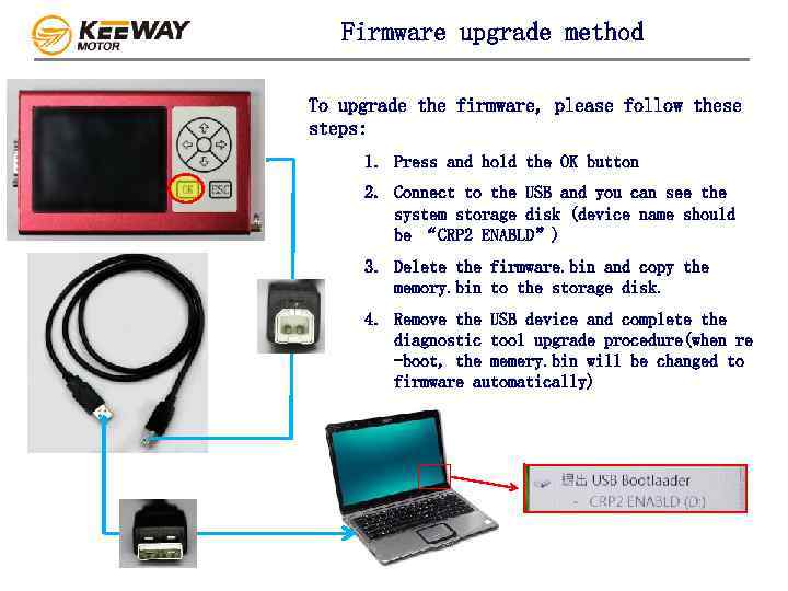 Firmware upgrade method To upgrade the firmware, please follow these steps: 1. Press and