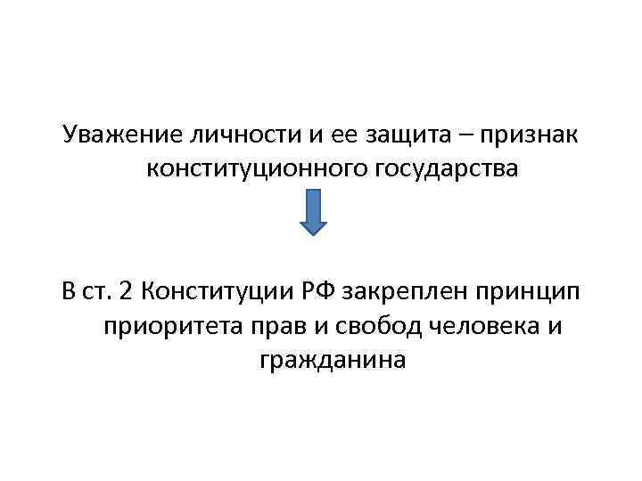 Уважение личности и ее защита – признак конституционного государства В ст. 2 Конституции РФ