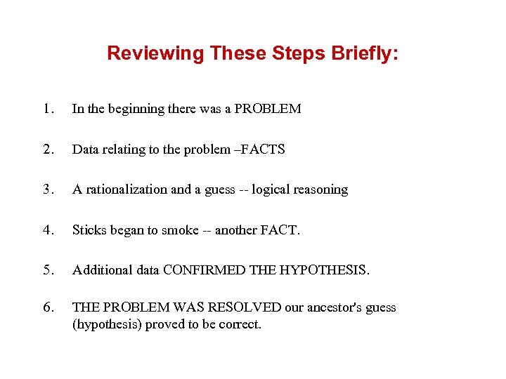 Reviewing These Steps Briefly: 1. In the beginning there was a PROBLEM 2. Data