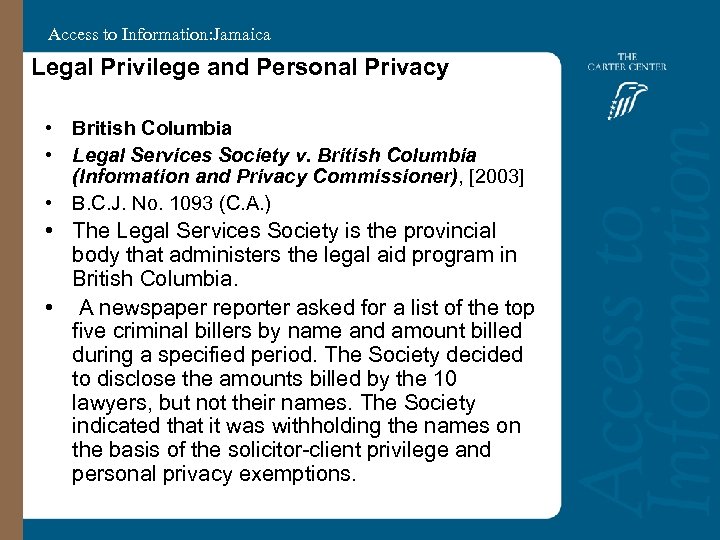 Access to Information: Jamaica Legal Privilege and Personal Privacy • British Columbia • Legal