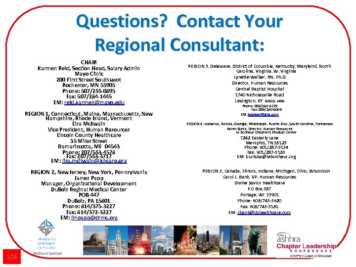 Questions? Contact Your Regional Consultant: CHAIR Karmen Reid, Section Head, Salary Admin Mayo Clinic